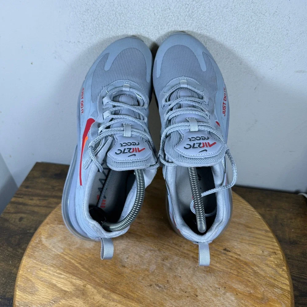 Nike Air Max 270 React Mens 8 Wolf Grey University Red CT2203-002 Just Do It